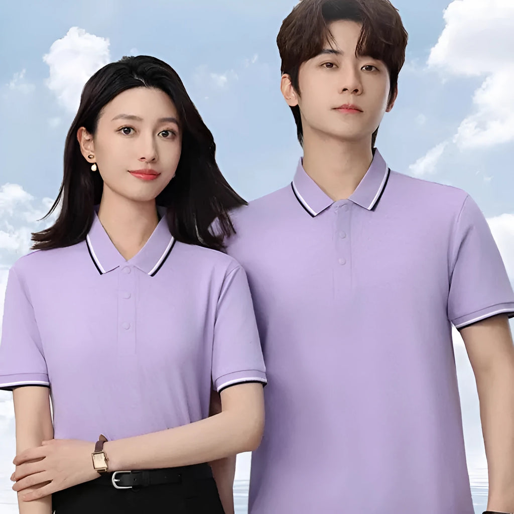 A straight-cut lapel work t-shirt in long-staple cotton shown in multiple colour options.