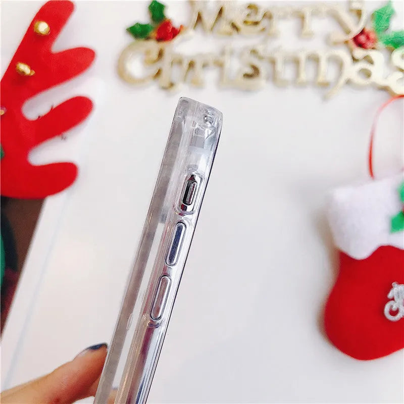 Christmas quicksand design phone case with Santa Claus pattern for iPhone and Samsung devices