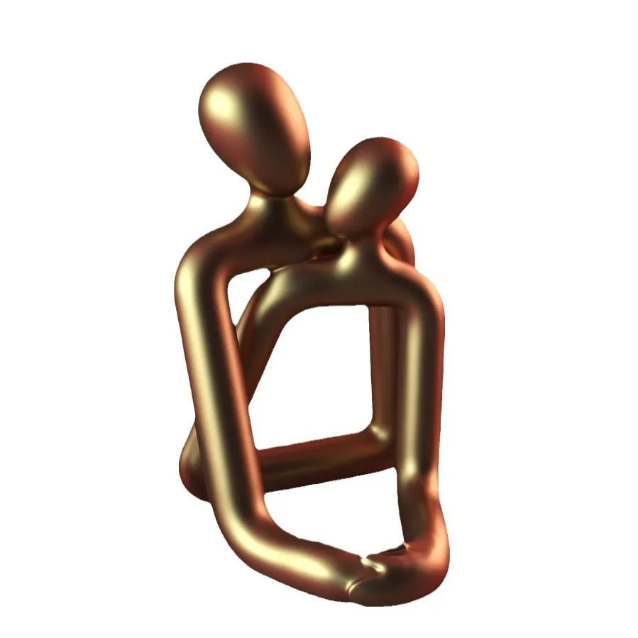 Modern loving couple resin statue in milky white or gold, a decorative figurine for desks and shelves.