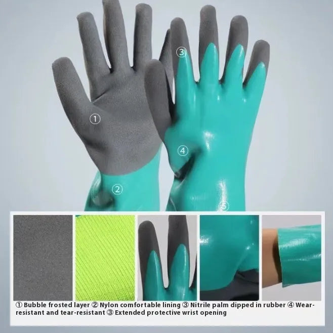Women's navy blue extended length nitrile gloves for fishing and marine protection