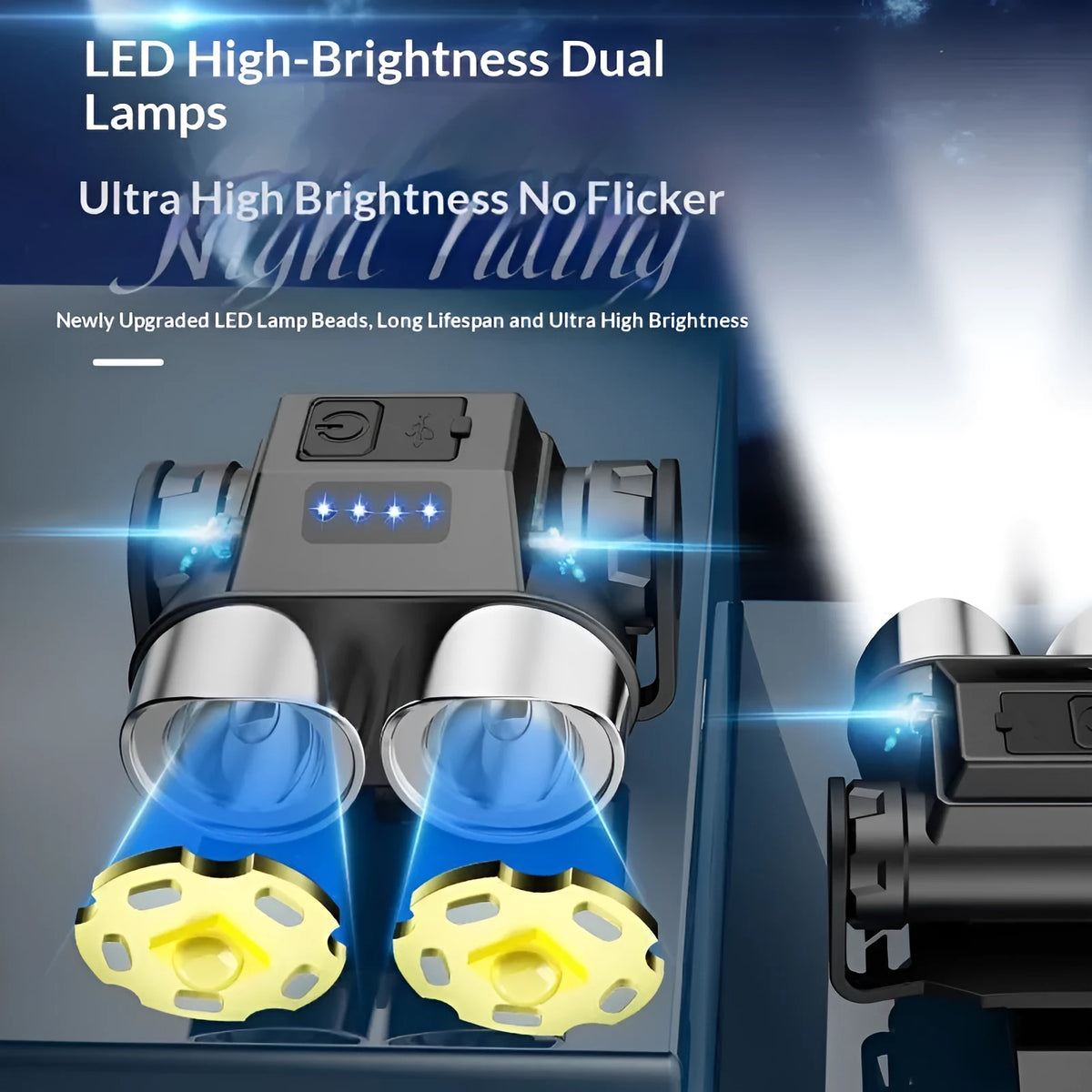 Rechargeable rainproof double-headed bicycle flashlight with aluminium body and power display