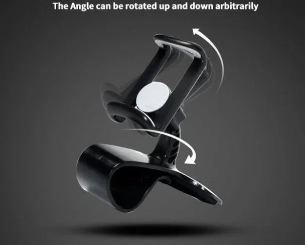 Black grey ABS plastic rotating phone holder for car air vent with direct view, 360-degree rotation, and adjustable width.