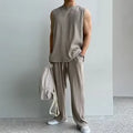 Men's polyester sleeveless tank top and trousers two-piece sportswear suit in t14 beige