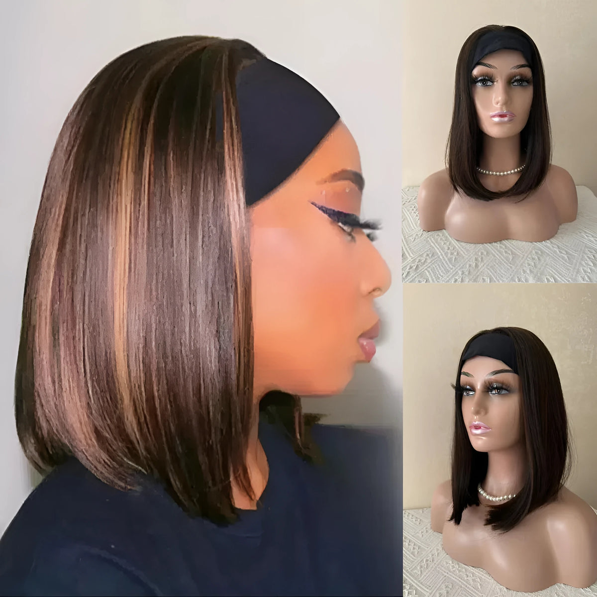 Brown middle part wig with inner layer gradient, medium long high temperature silk hair for women