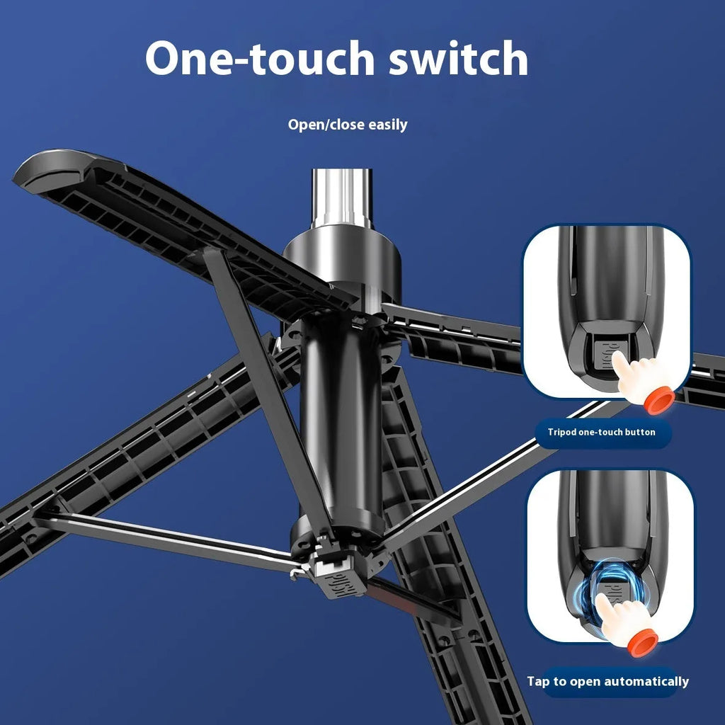 B17 selfie stick bracket with stainless steel pipe frame and four-leg support at 1.8m height on a wooden floor