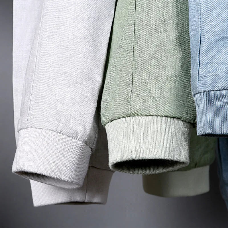 Men's thin linen-style cotton jacket in blue, regular fit, casual leisure wear