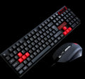 Wired USB keyboard and mouse set with backlit keys and optical mouse on desktop