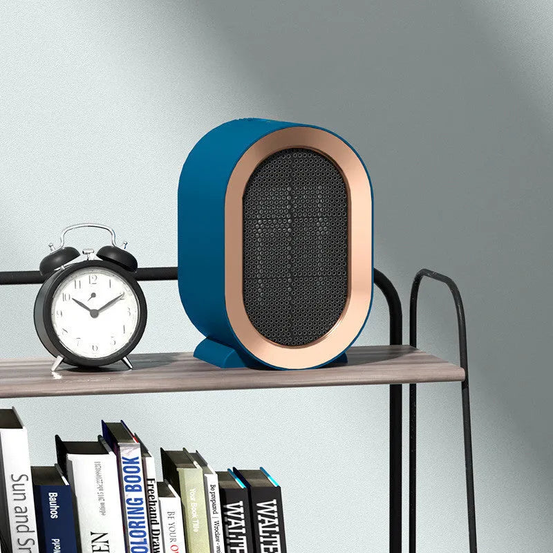 Desktop electric heater with ceramic heating technology in black, blue, green, or white colour options