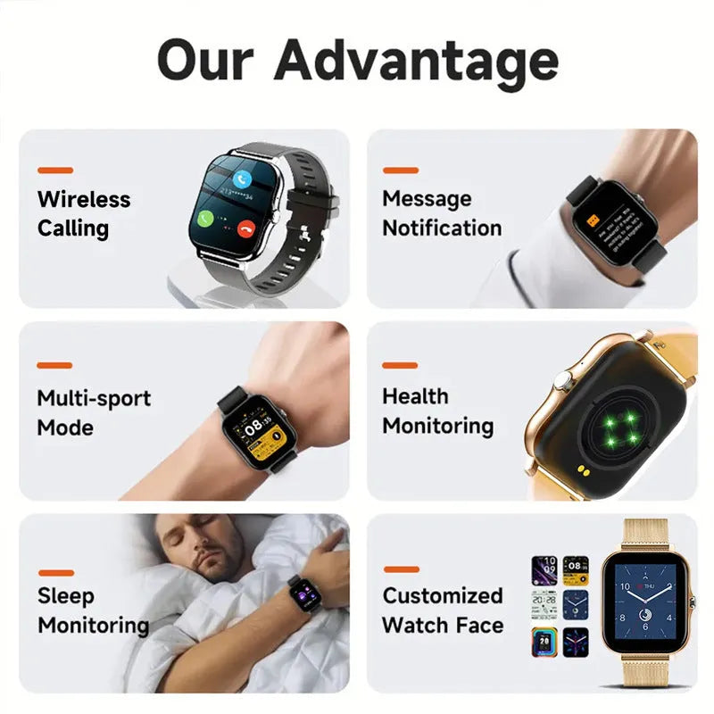 Smart watch with 1.44-inch touch screen display on a silicone strap, showing fitness metrics interface.