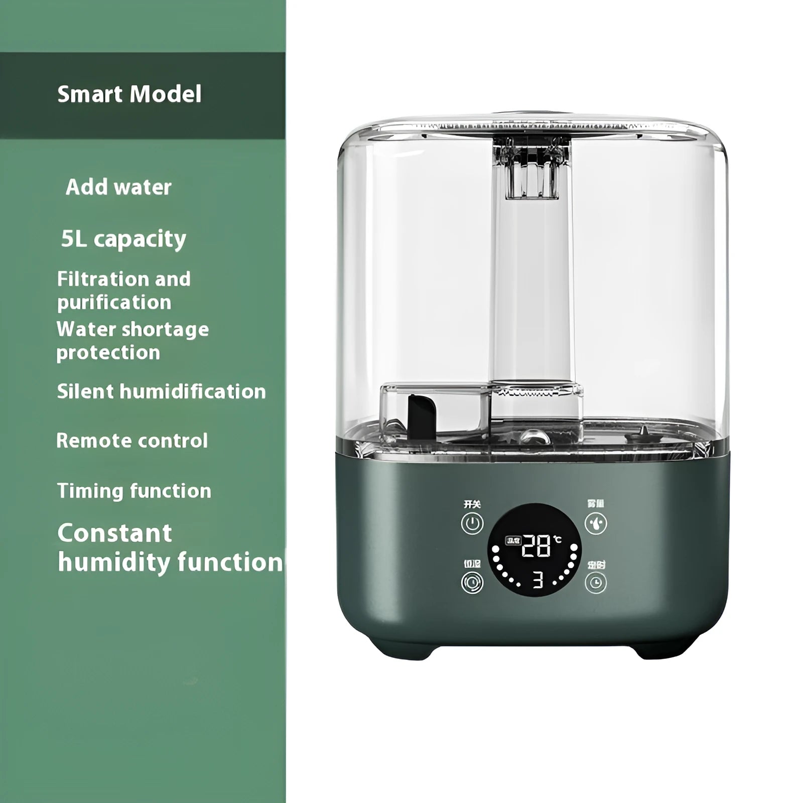 Green KC-112 touch screen humidifier with remote control on display surface