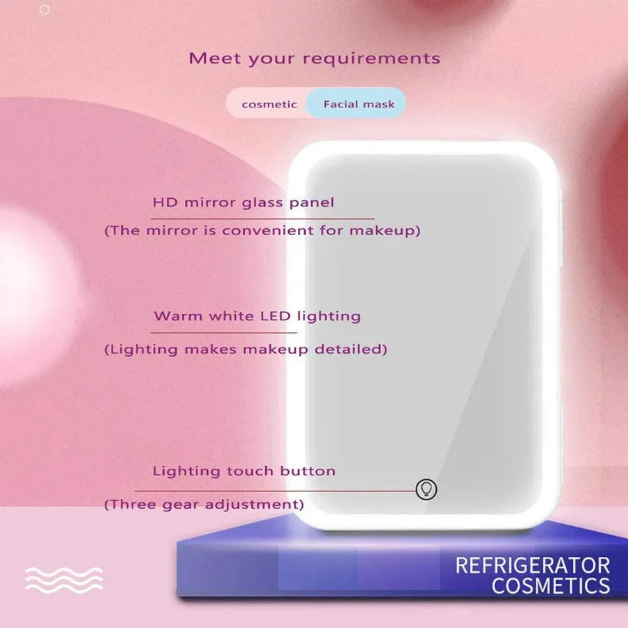 White portable mini makeup fridge with cooling and warming functions for skincare products