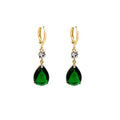 A pair of green geometric teardrop-shaped dangle earrings made from alloy.