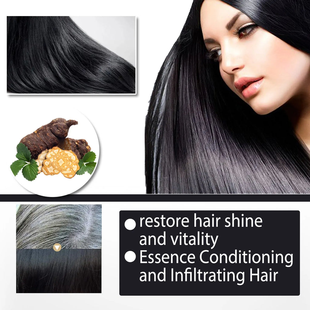 Boxed 100ml bottle of Polygonum Multiflorum Shampoo for natural colour restoration and scalp care.