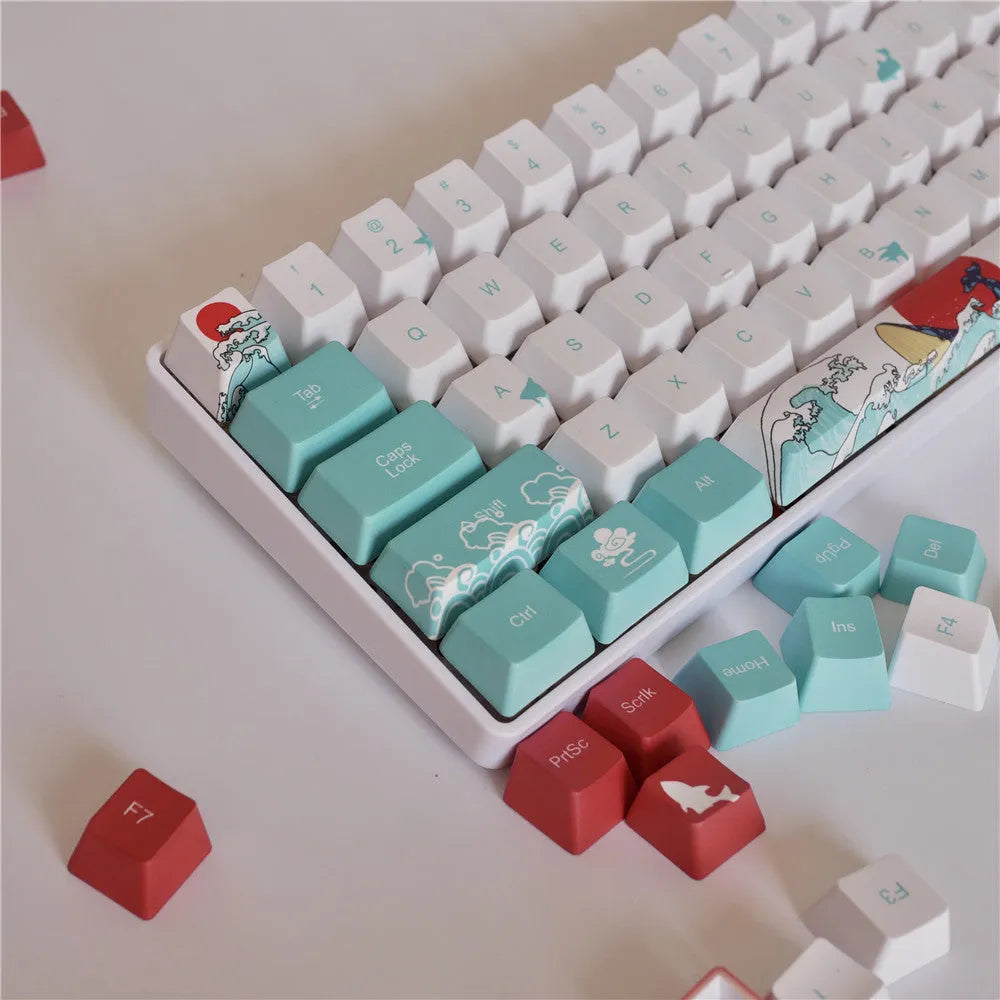 Coral Sea themed PBT keycaps with five-sided sublimation printing for Xiao Yan mechanical keyboard