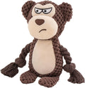 Animal-shaped plush dog toy with integrated cotton rope, shown in elephant, fox, monkey, pig, and rabbit designs.