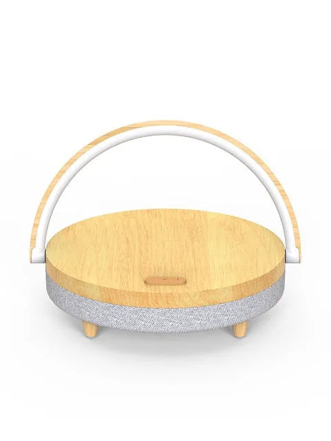 Multi-function wireless charging night light with Bluetooth speaker in marbling colour, ABS+PP build, 191x203x55mm