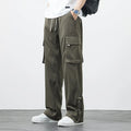 Plus size men's loose straight-leg nylon overalls in black, army green or gray, summer casual work style
