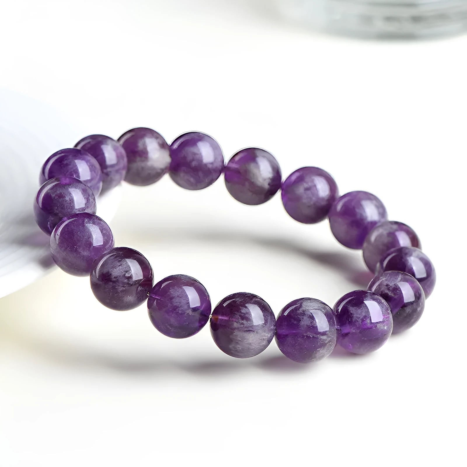 Natural feather amethyst snow mountain purple crystal bracelet with geometric Ruyi design and scattered beads