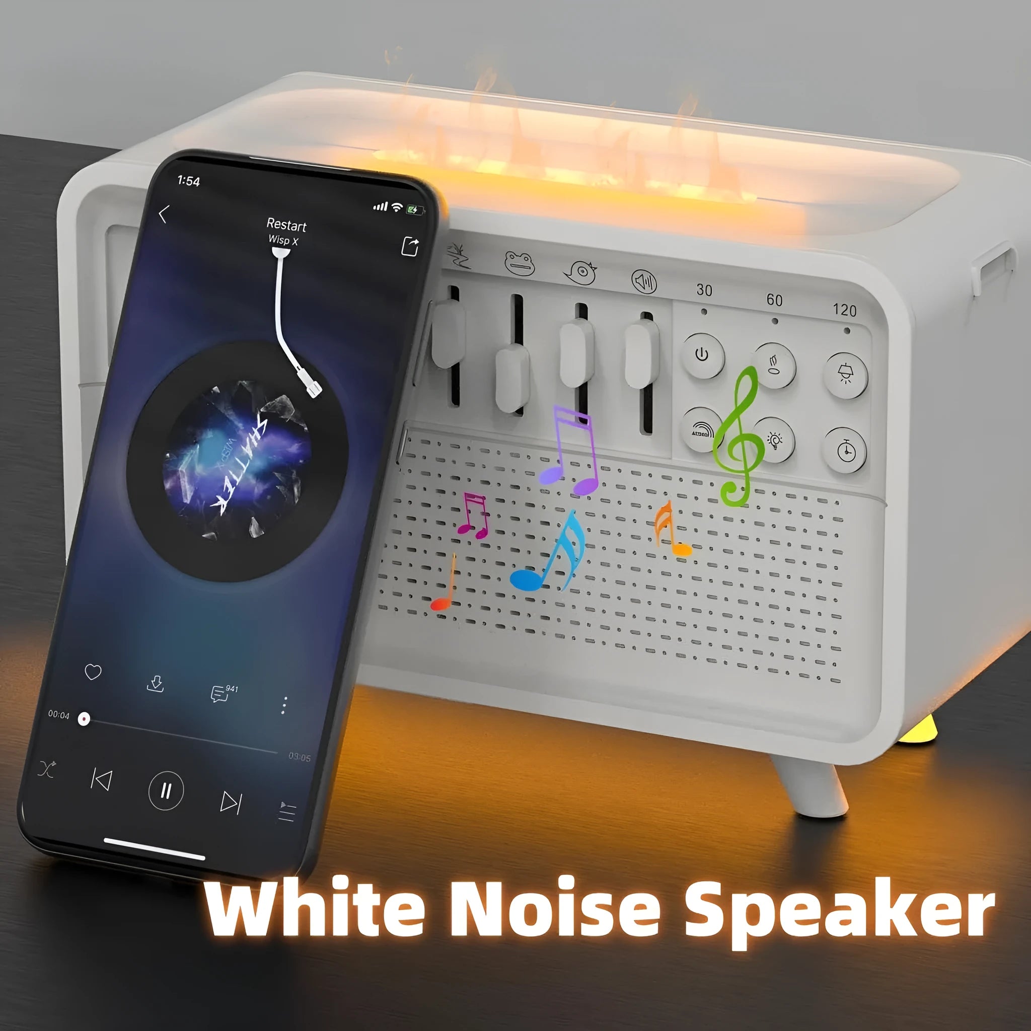White geometric stereo Bluetooth speaker white noise machine with humidifier and night light functions