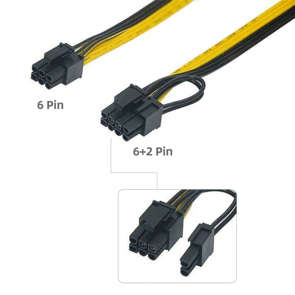 Yellow 6-pin to dual 8-pin graphics card power supply cable, 70cm, with plastic connectors