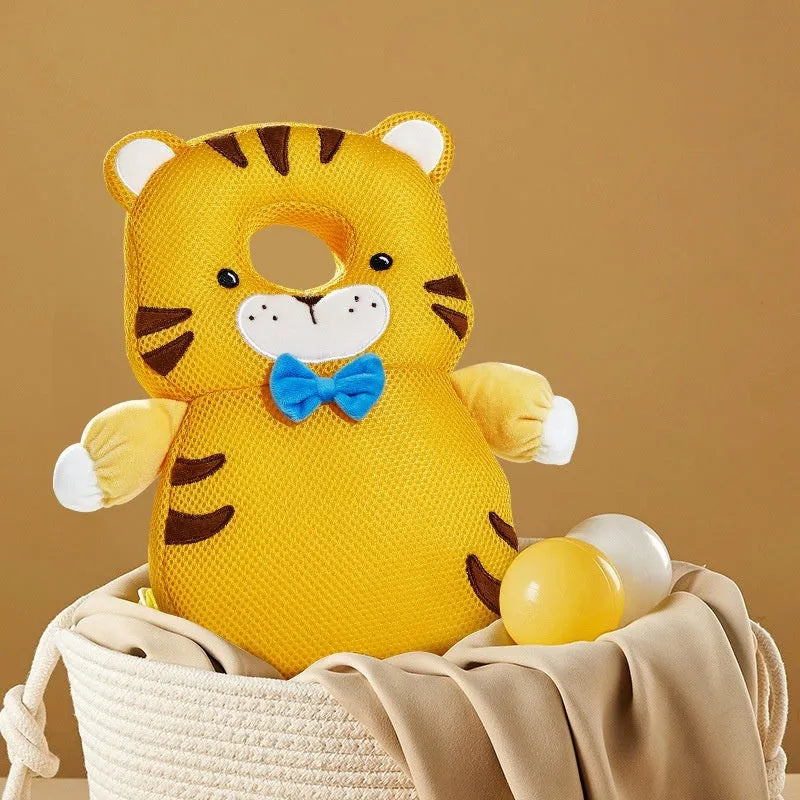 Children fall protection pillow in crystal velvet and 3D breathable fabric with animal design, 33x19x6cm