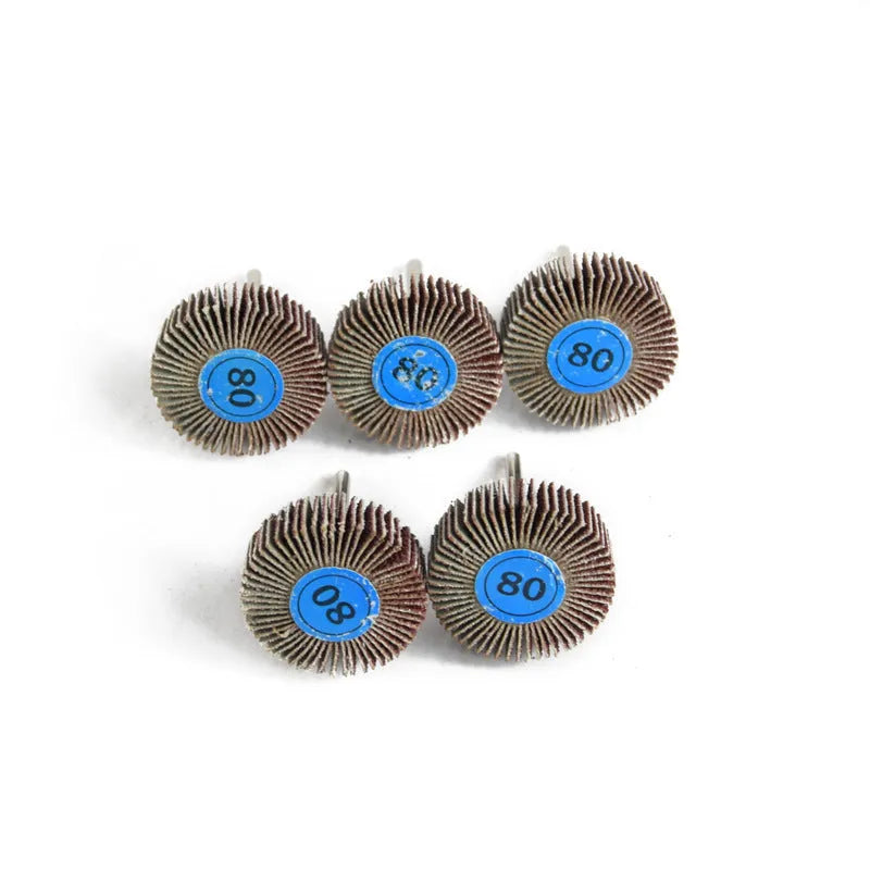 Shutter grinding head with handle, 80 grit louver abrasive cloth wheel, 32mm outer diameter and 2mm inner diameter.