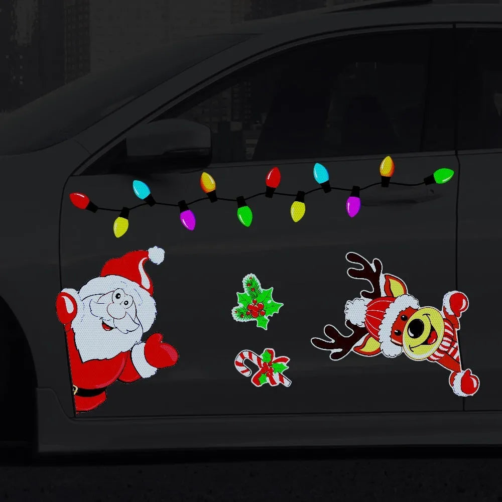 Medium Christmas elk reflective magnetic sticker with cartoon design for window decoration