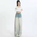 Women's gradient blue straight-leg jeans in cotton denim with wide leg opening