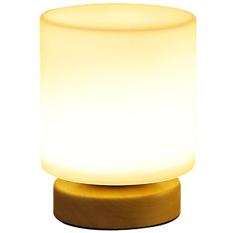 Nordic solid wood USB table lamp with flower-shaped 150x180mm design and touch dimming control