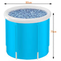 Blue inflatable bath barrel for adults made from environmentally friendly PVC, folded and inflated.
