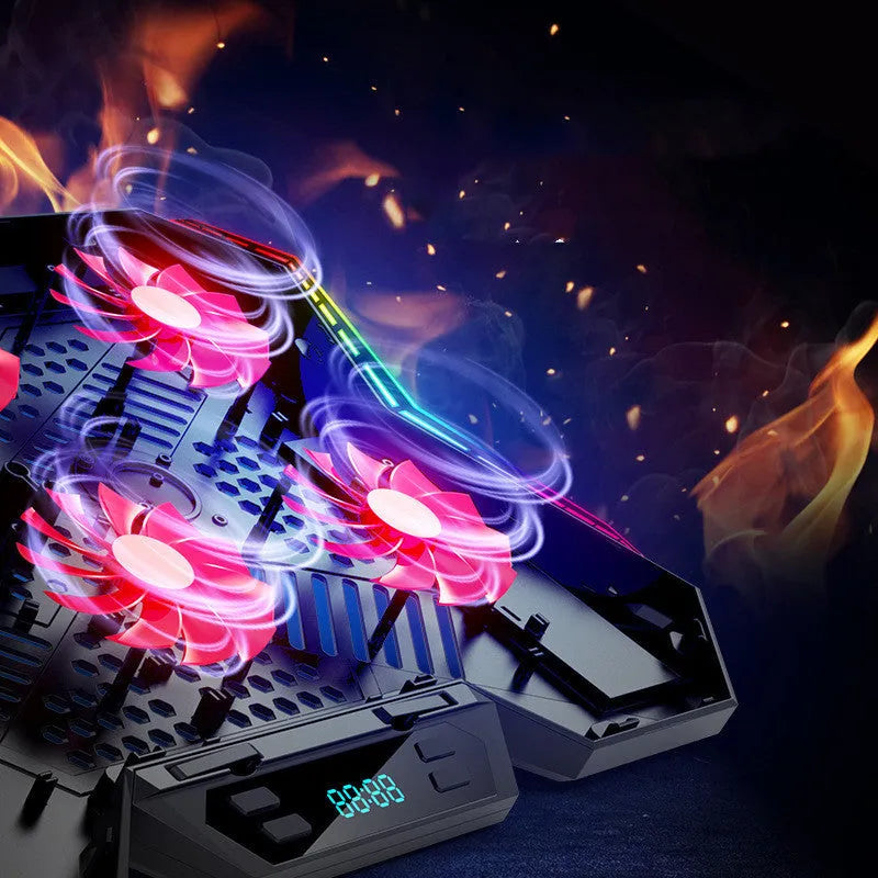 Black and red Ice Magic 6 notebook radiator with six cooling fans for laptops.