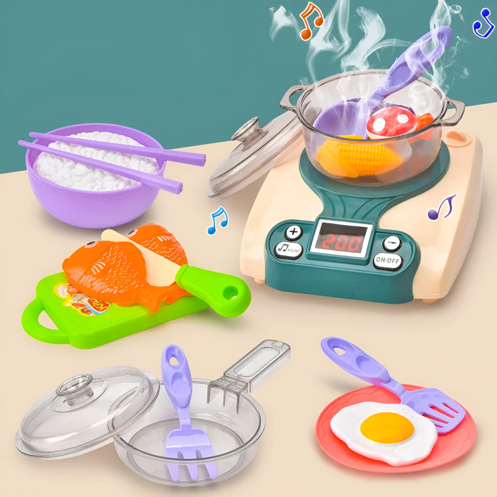 Plastic play house kitchen toy with induction cooker design for infant role play