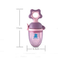 Green or purple baby bite trainer made from food-grade polypropylene with BPA-free silicone