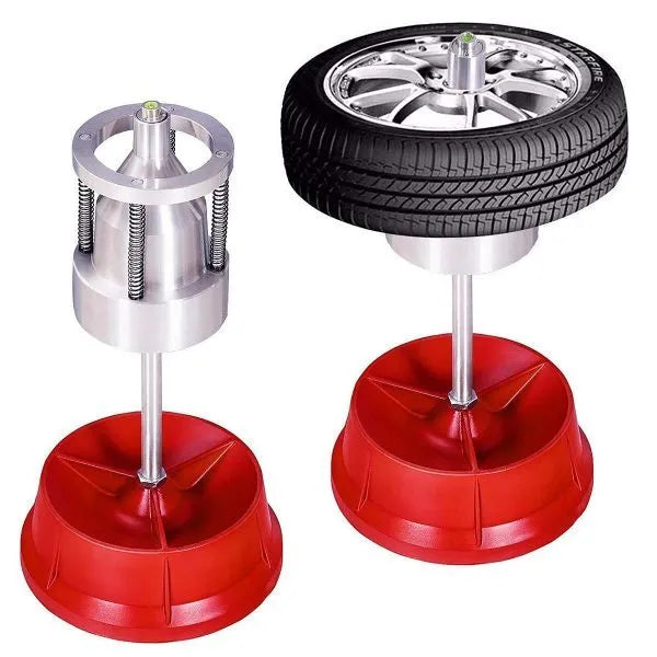 Portable hub balancer for car and truck wheels with aluminium head and enamel finished base