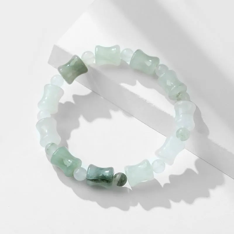 Natural chalcedony jade beaded bracelet with coconut shell beads and safety lock clasp