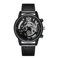 Men quartz watch with hollowed-out dial and calendar, 11mm thickness, black colour