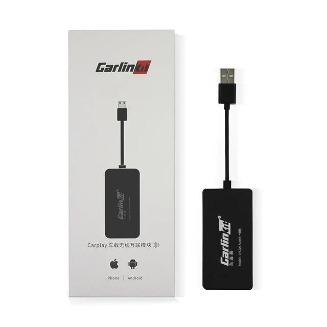 Black Wireless CarPlay USB dongle for connecting iPhone to car navigation screens with voice command