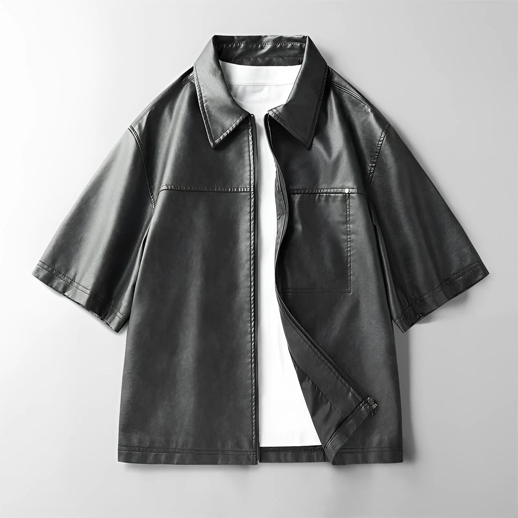 High street faux leather short sleeve jacket for women with princess sleeves, available in black coffee khaki, sizes M to 4XL