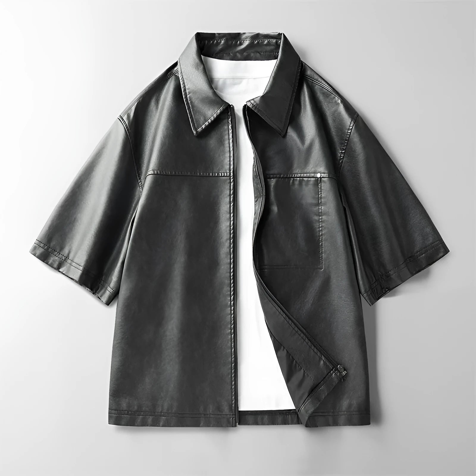 High street faux leather short sleeve jacket for women with princess sleeves, available in black coffee khaki, sizes M to 4XL