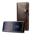 Handmade vintage oil waxed leather phone case with wallet and bracket in clamshell design