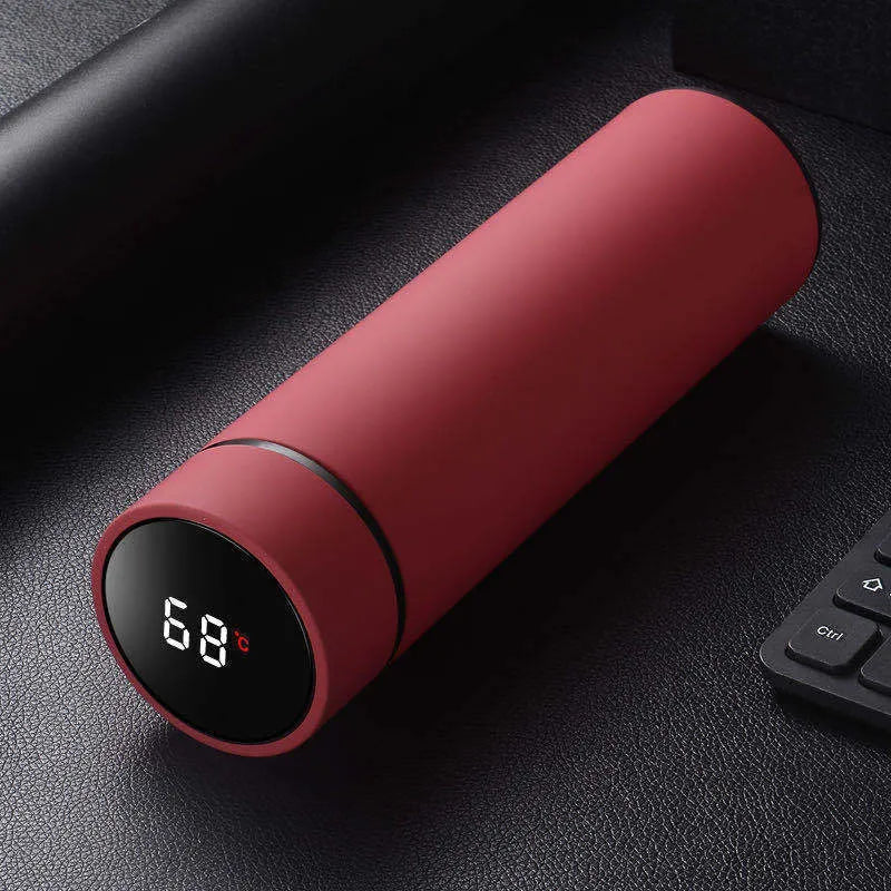 450ml stainless steel vacuum insulated water bottle in black, red, gold, and blue colours