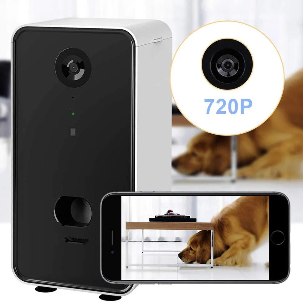 White ABS smart pet feeder interactive toy 0.5L capacity 16.5x16.5x28.5cm with WiFi and Alexa compatibility UK plug
