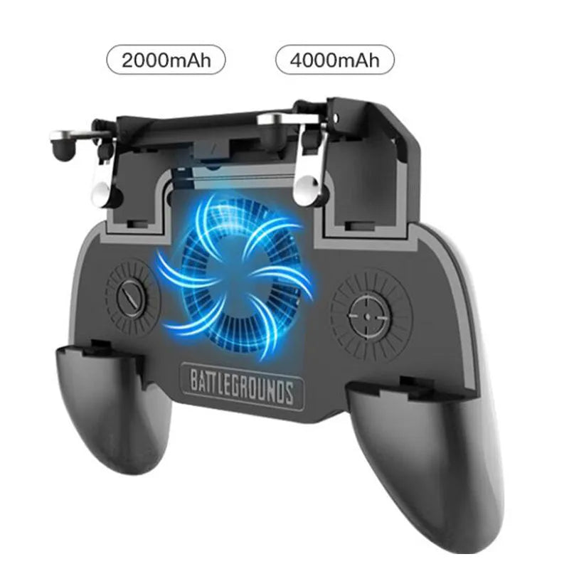 Black USB mobile game controller for smartphones with aluminium alloy trim and ergonomic grips.