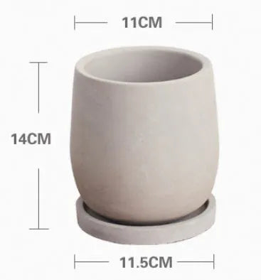 Round cement flower pot with 11cm bottom diameter, natural colour, Chinese style desktop planter