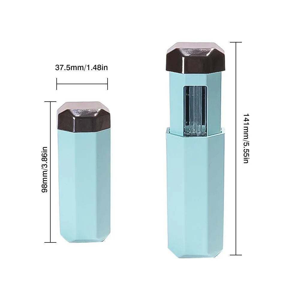Portable UVC ozone USB germicidal wand in blue, folded, with 37.5x37.5x98mm dimensions