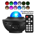 Black desktop star projection lamp with Bluetooth speaker and rotating water ripple laser effects