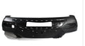 Black plastic universal car bumper front view on white background