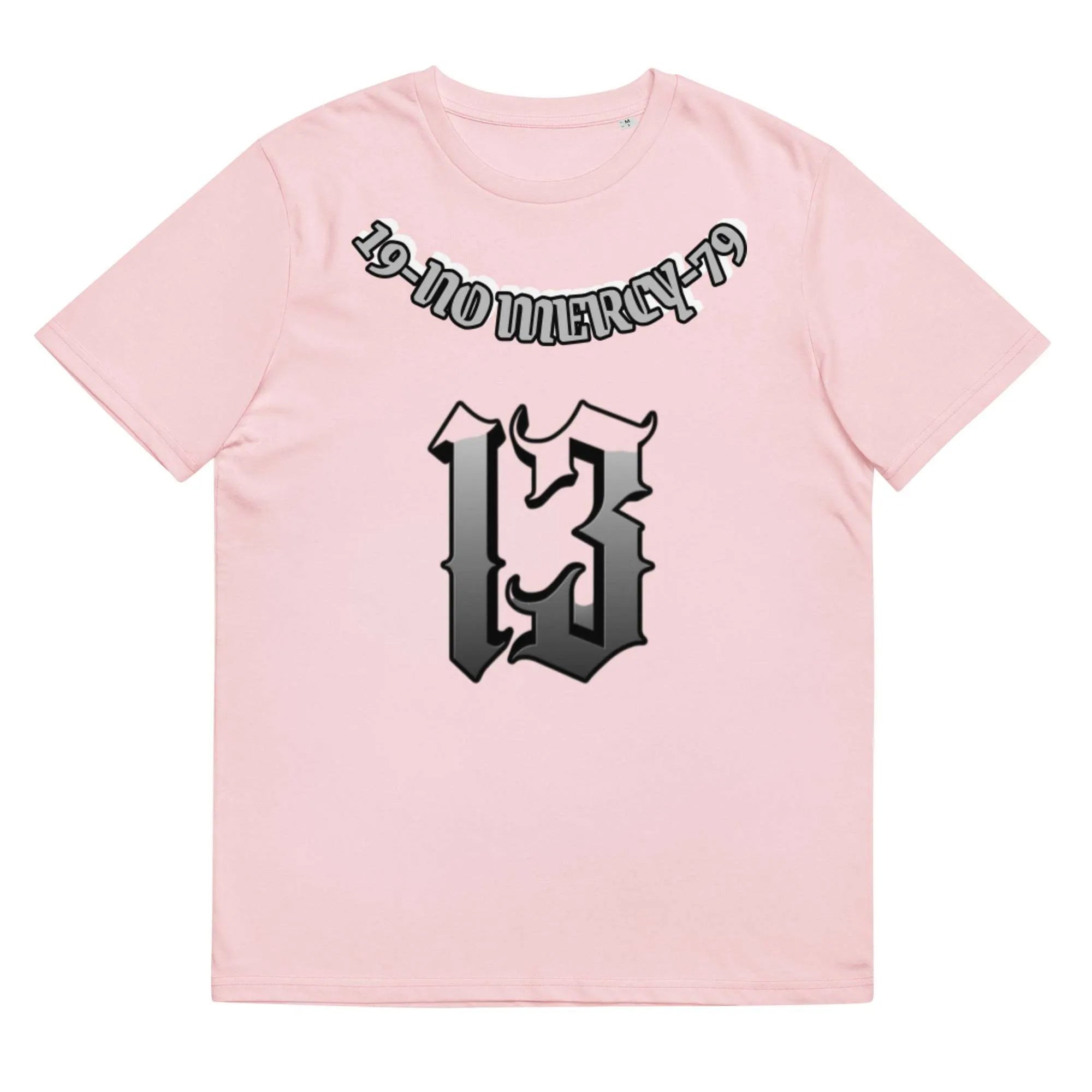 Loose fit cotton t-shirt on a hanger in grey, shown with short sleeves and a round neck.
