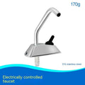 Electronic control RV kitchen faucet in mirror-polished 316 stainless steel with rotating spout.
