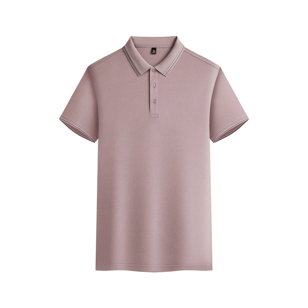 Solid colour short-sleeved polo shirt on a hanger, showing regular fit and available in multiple colours.